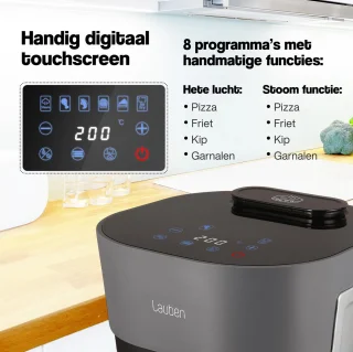 Lauben Airfryer Glass&Steam 4,5L 1300W Zwart/Grijs