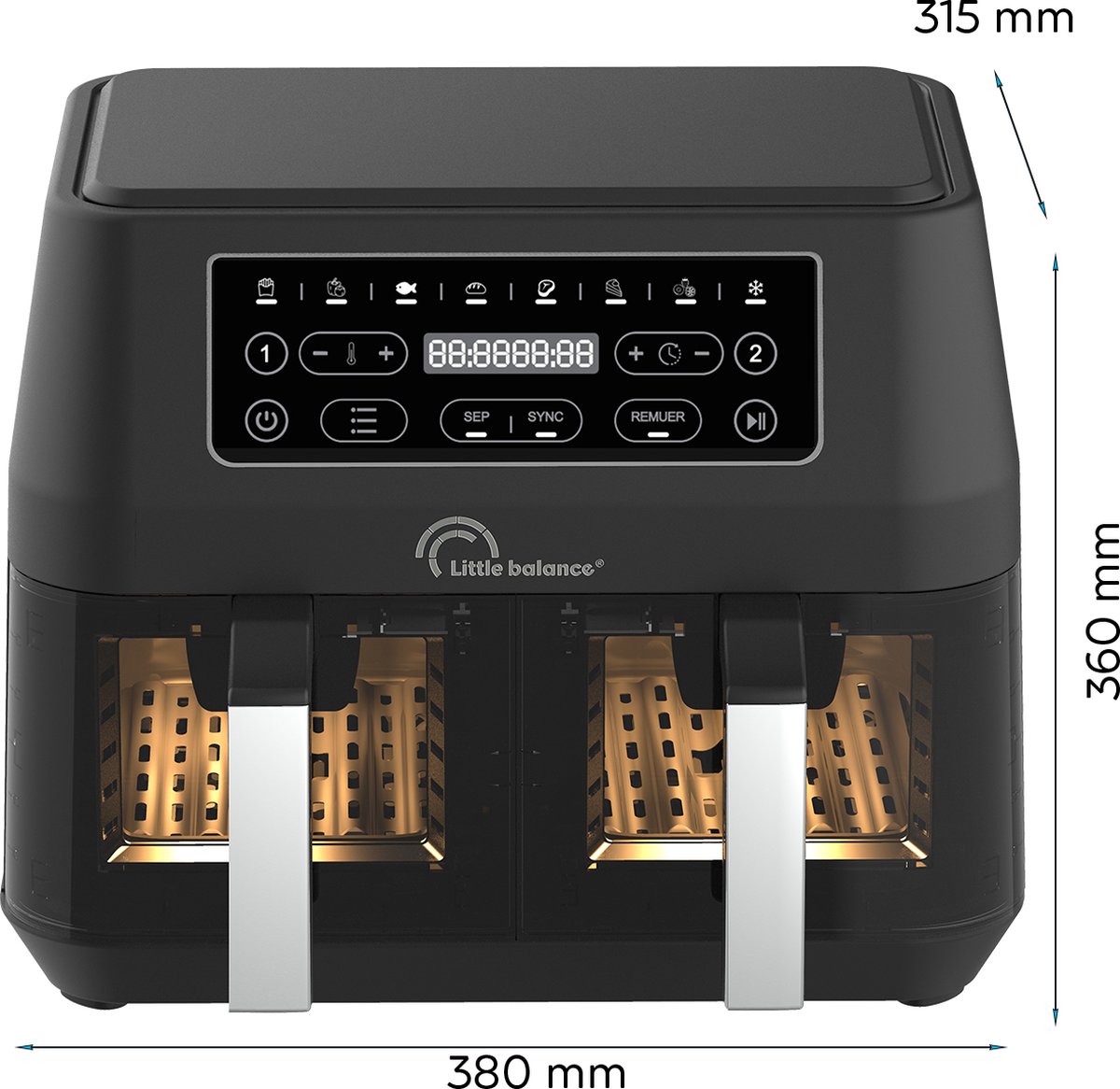 Little Balance 8765 dubbele Airfryer 2x4.5L 2460W