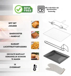 Luxe Airfryer Heteluchtoven 2000W Zwart