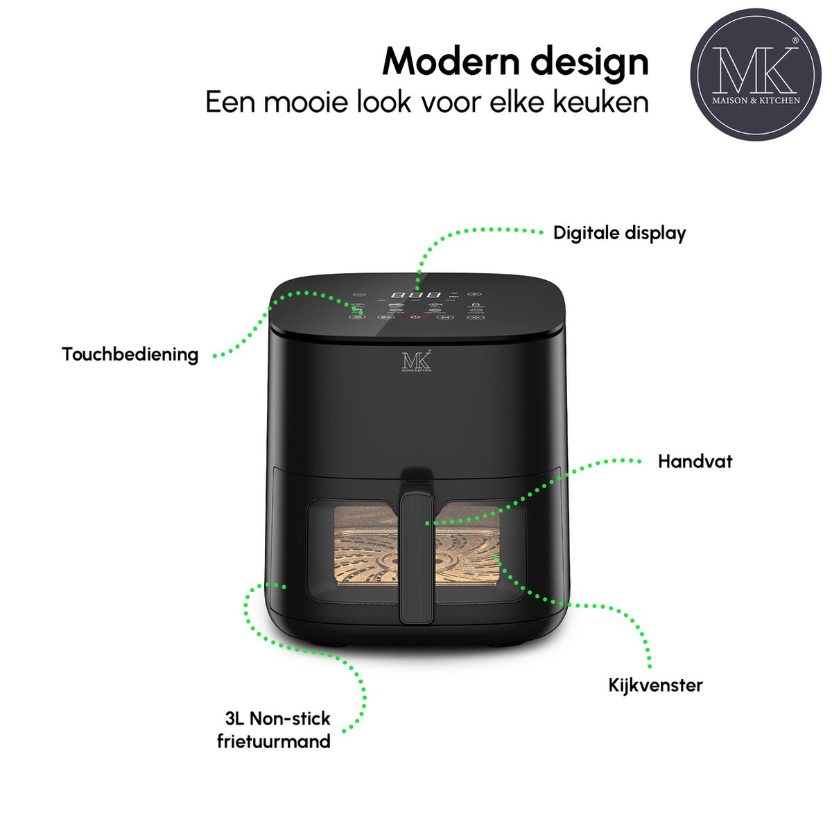Wat vinden we goed aan de Maison & Kitchen Airfryer 3L Zwart 1350W