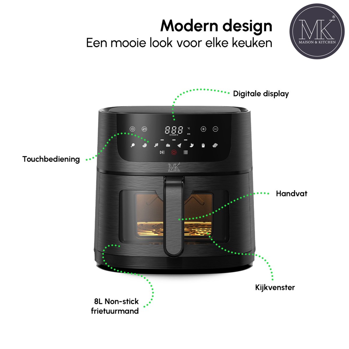 Maison & Kitchen Airfryer XL 8L Zwart