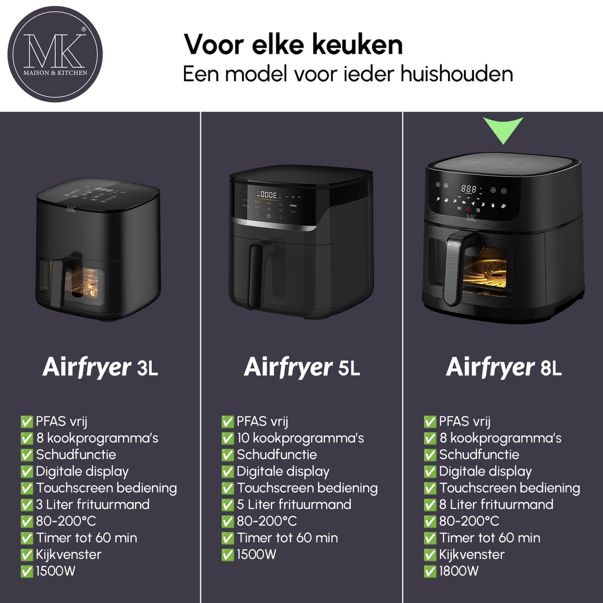 Maison & Kitchen Airfryer XL 8L Zwart