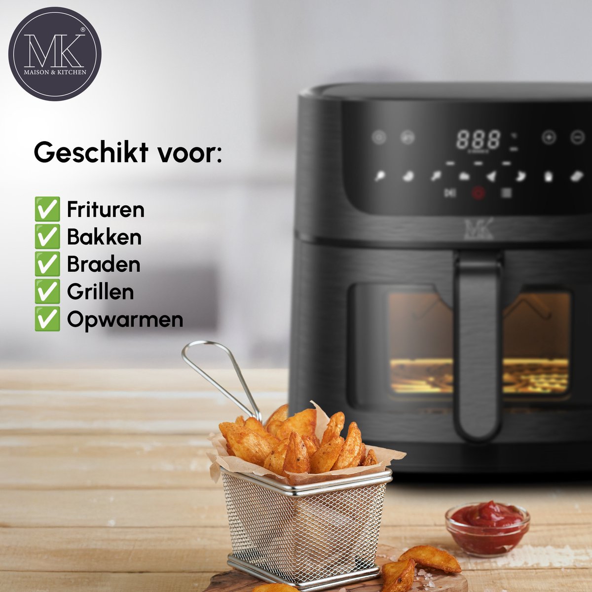 Maison & Kitchen Airfryer XL 8L Zwart