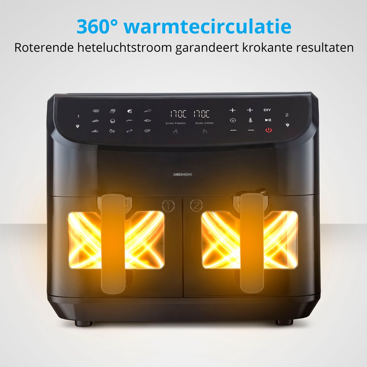 MEDION P20 XXL Dubbele Airfryer 8,7L Zwart