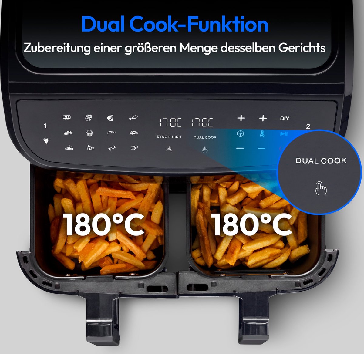 MEDION P20 XXL Dubbele Airfryer 8,7L Zwart