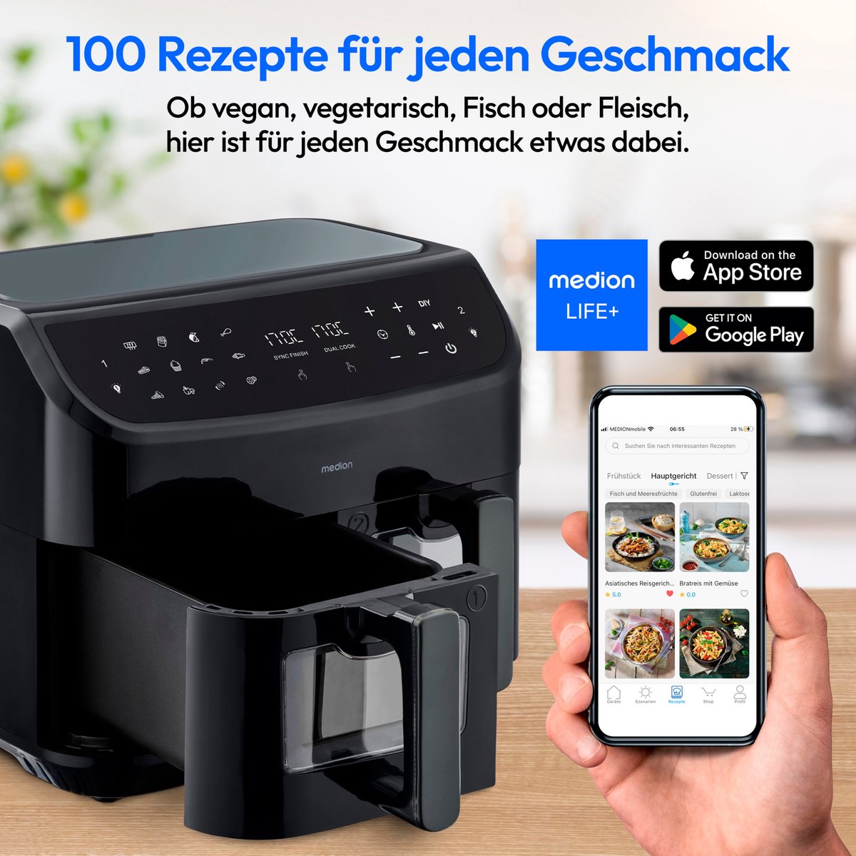 MEDION P20 XXL Dubbele Airfryer 8,7L Zwart
