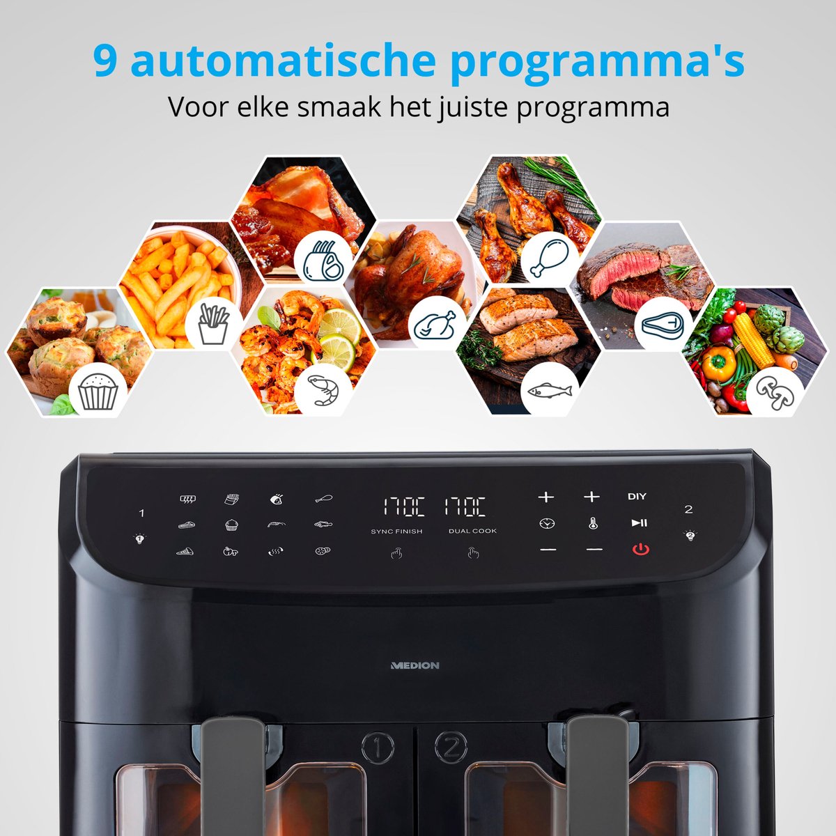 MEDION P20 XXL Dubbele Airfryer 8,7L Zwart
