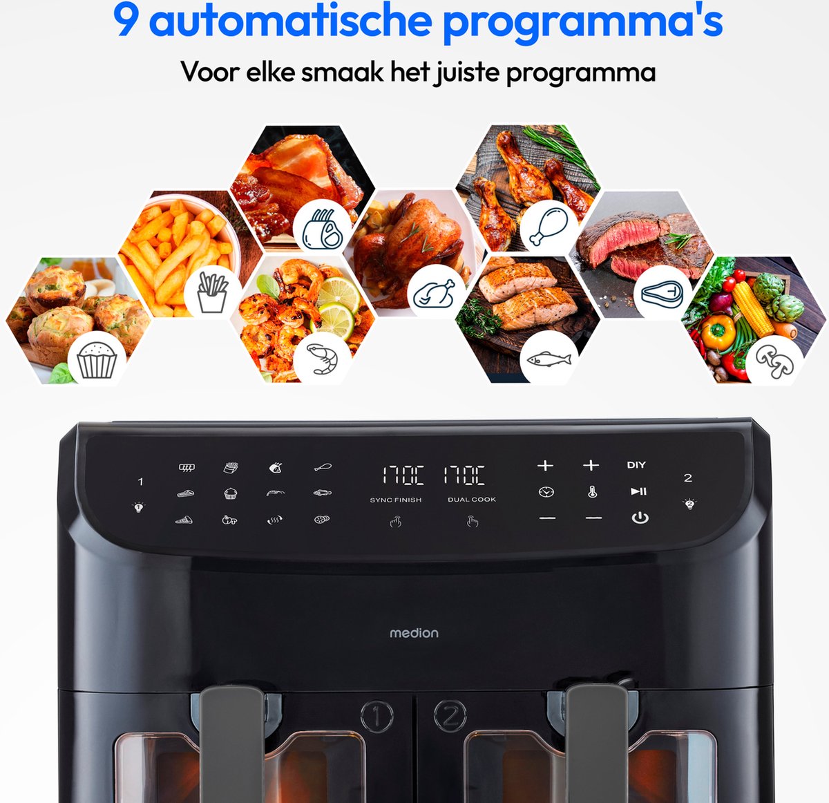 MEDION P20 XXL Dubbele Airfryer 8,7L Zwart