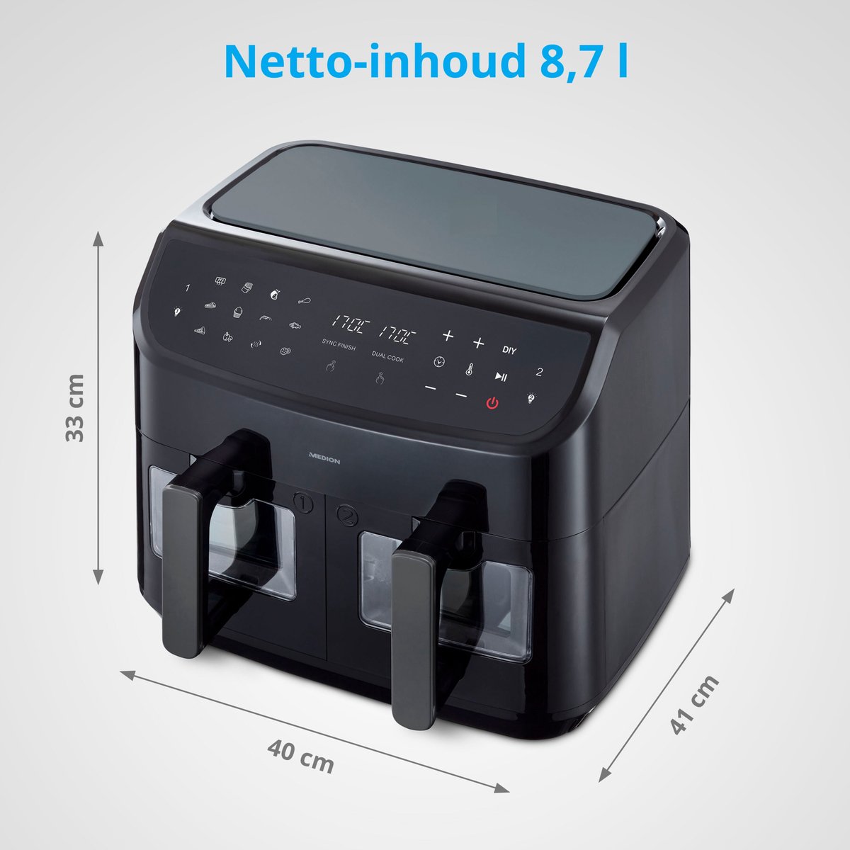MEDION P20 XXL Dubbele Airfryer 8,7L Zwart