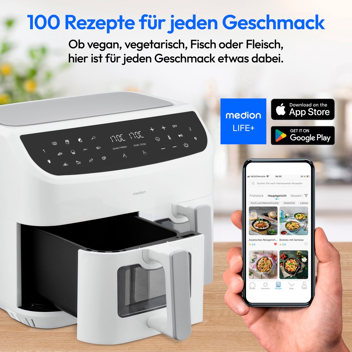 MEDION P20 XXL Dubbele Airfryer wit