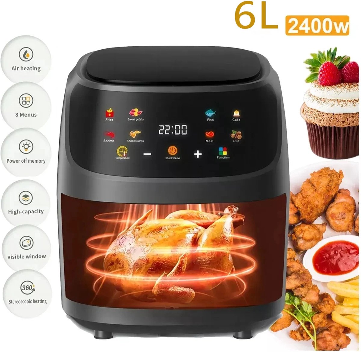 Mercadome Airfryer Heteluchtfriteuse 6L Zwart