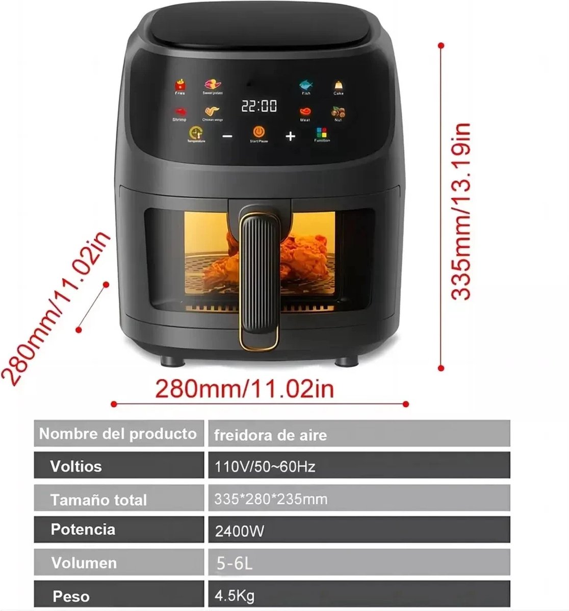 Mercadome Airfryer Heteluchtfriteuse 6L Zwart