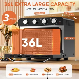 Merk Airfryer Oven 36L 2000W RVS Vrijstaande Heteluchtoven