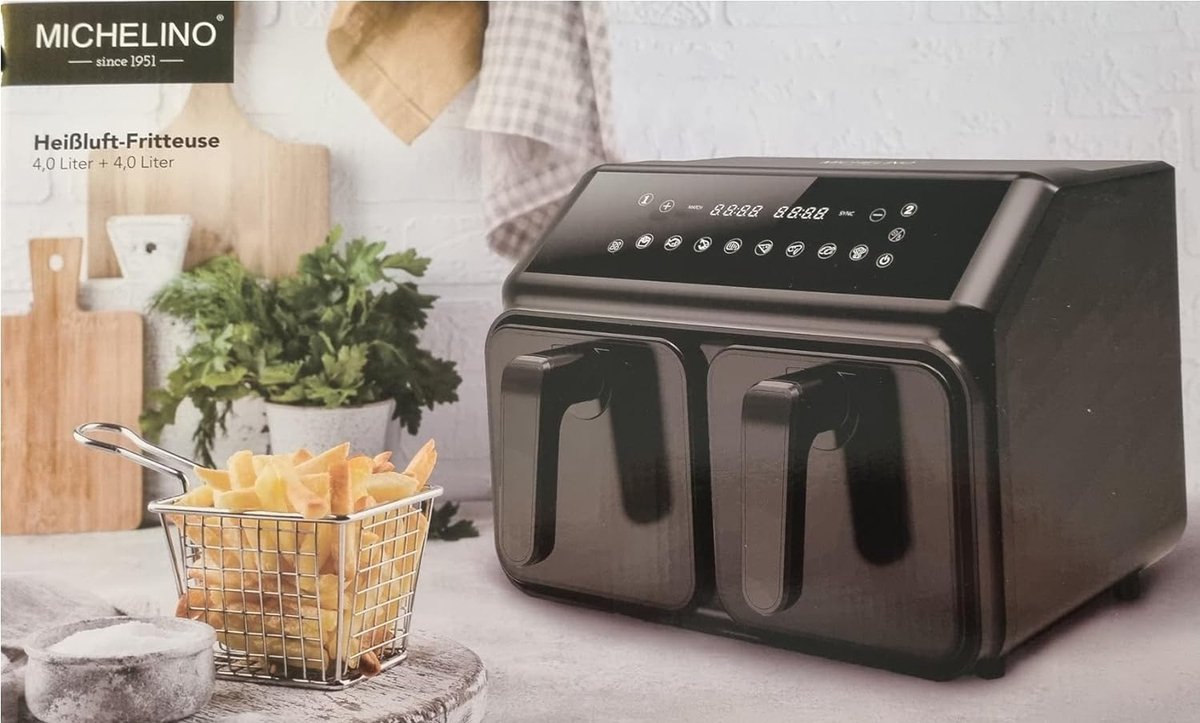 Michelino Dubbele Airfryer XXL 8L Zwart