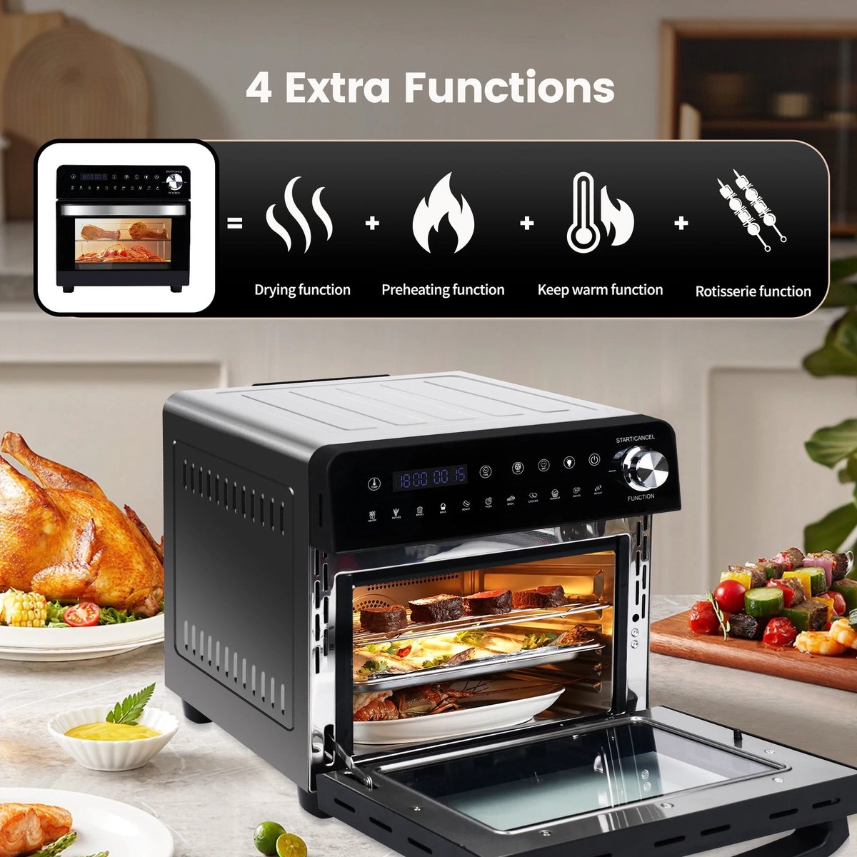 Mini Oven Heteluchtfriteuse 14L 1800W XXL LED Touchscreen