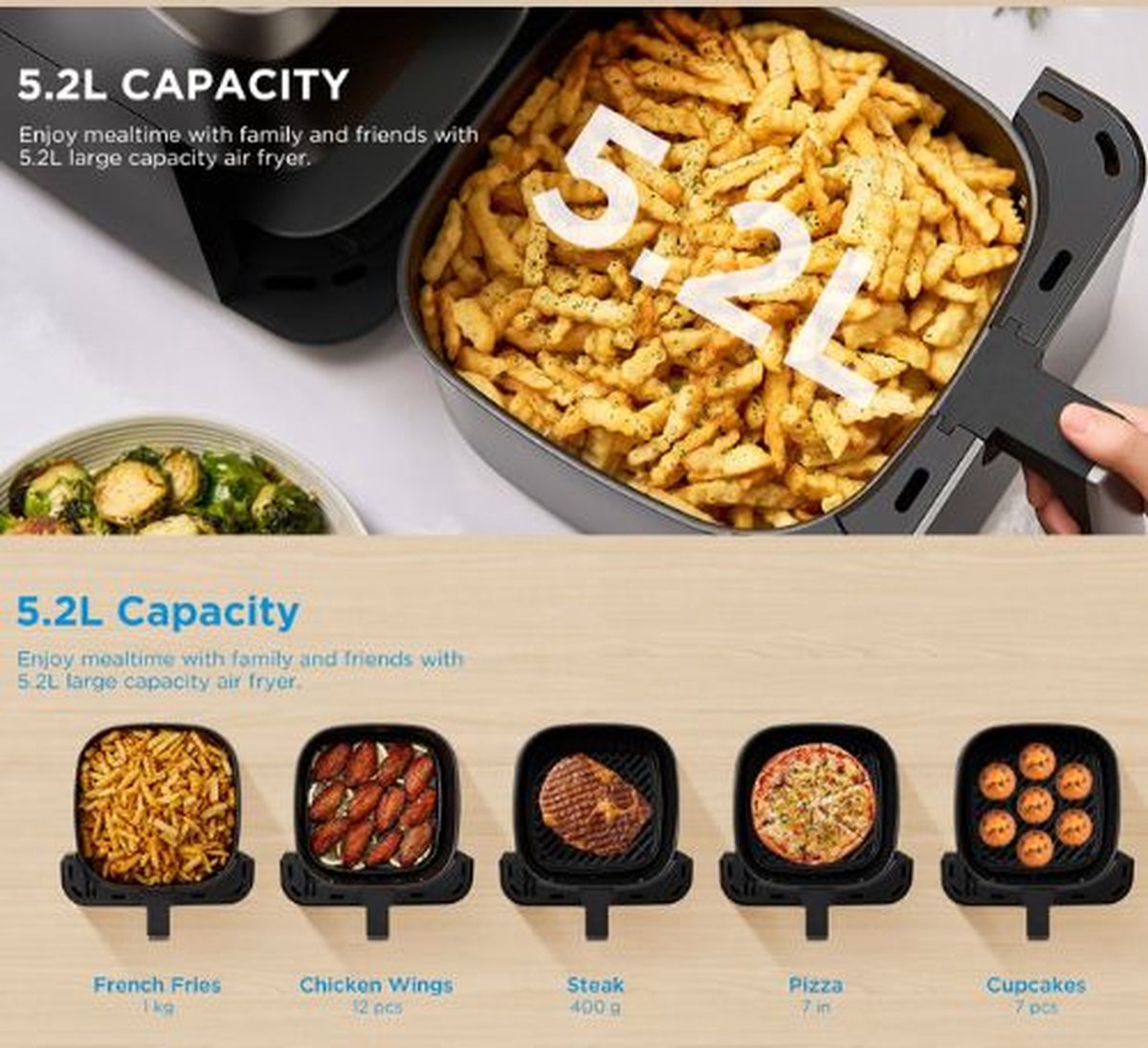 Mylucinda Airfryer XL 5,2L Heteluchtfriteuse
