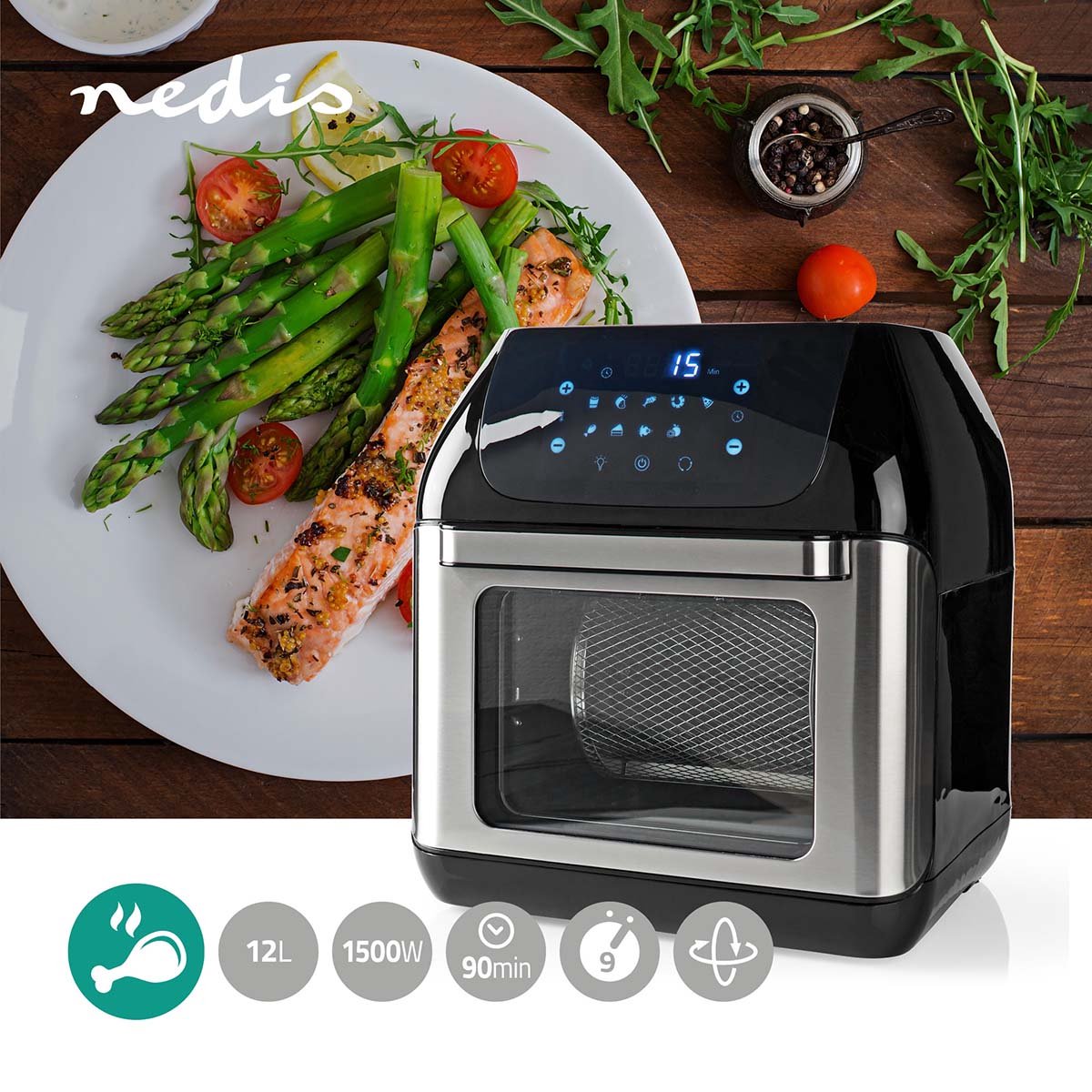 Nedis Airfryer Oven 12L Digitaal 1500W Zwart