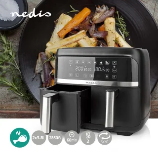 Nedis Dubbele Heteluchtfriteuse 2x3.8L Zwart