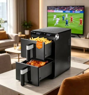 Nettlife airfryer dubbele kamer 11l hetelucht friteuse zwart