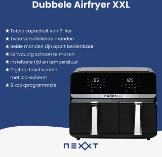 Nexxt Digitale Dubbele Airfryer XXL Zwart 9L