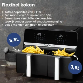 Nexxt Digitale Dubbele Airfryer XXL Zwart 9L