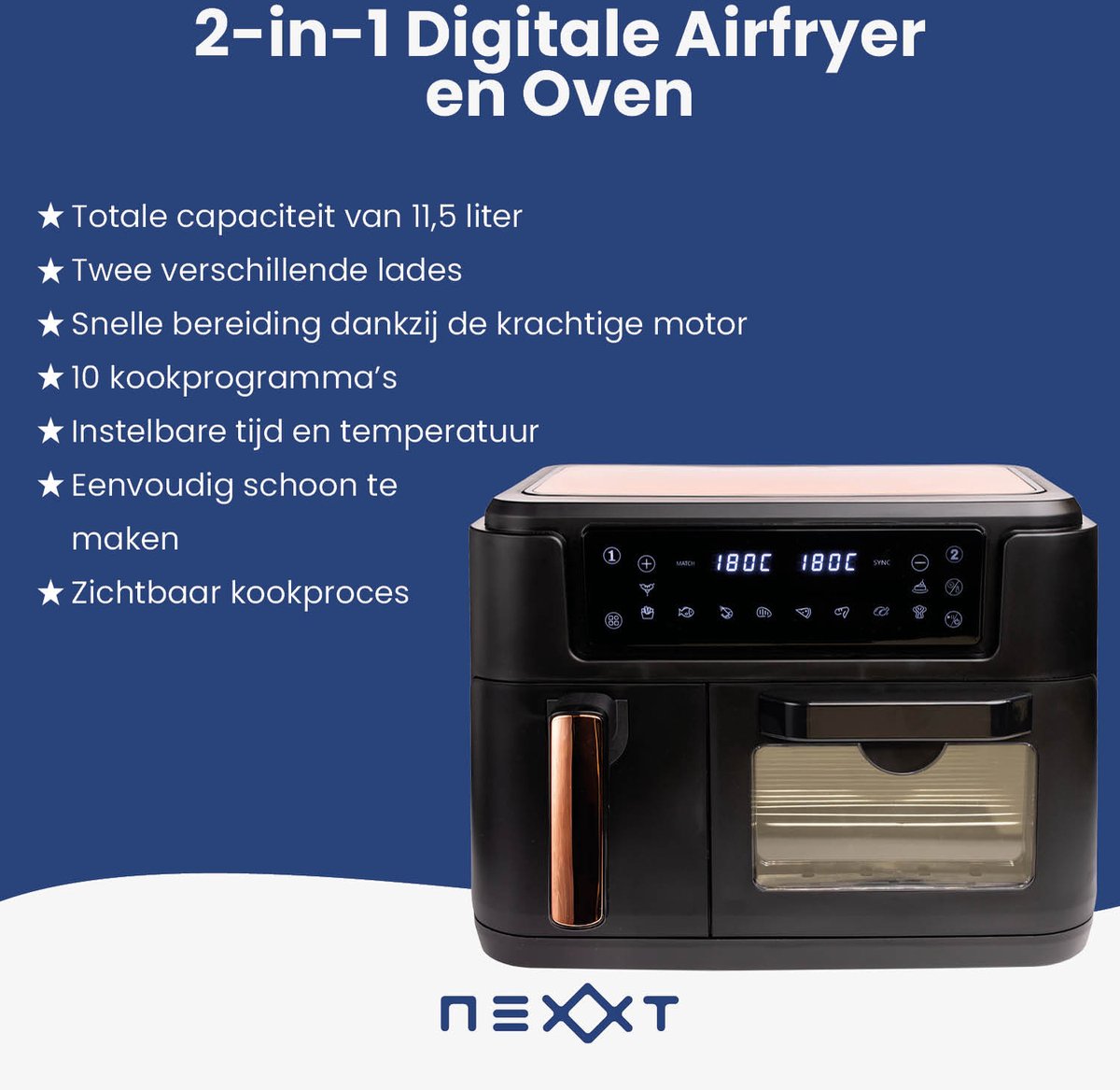 Wat vinden we goed aan de Nexxt Dubbele Airfryer XXL 11,5L Zwart