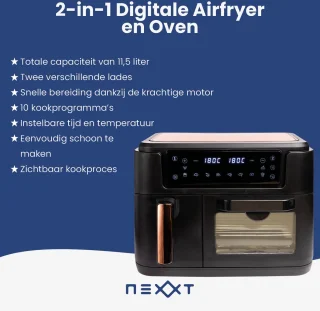 Nexxt Dubbele Airfryer XXL 11,5L Zwart
