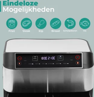 Niceey Dubbele Airfryer XXL 8L Zilver