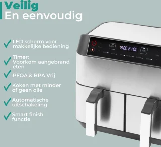 Niceey Dubbele Airfryer XXL 8L Zilver