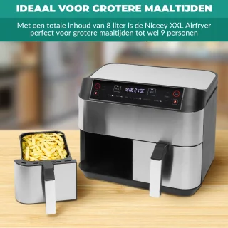 Niceey Dubbele Airfryer XXL 8L Zilver