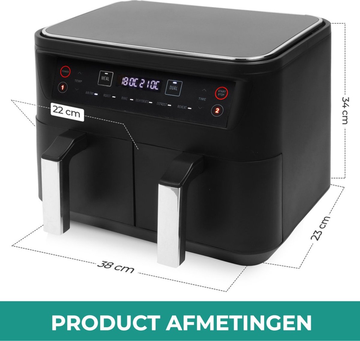 Niceey Dubbele Airfryer XXL 8L Zwart