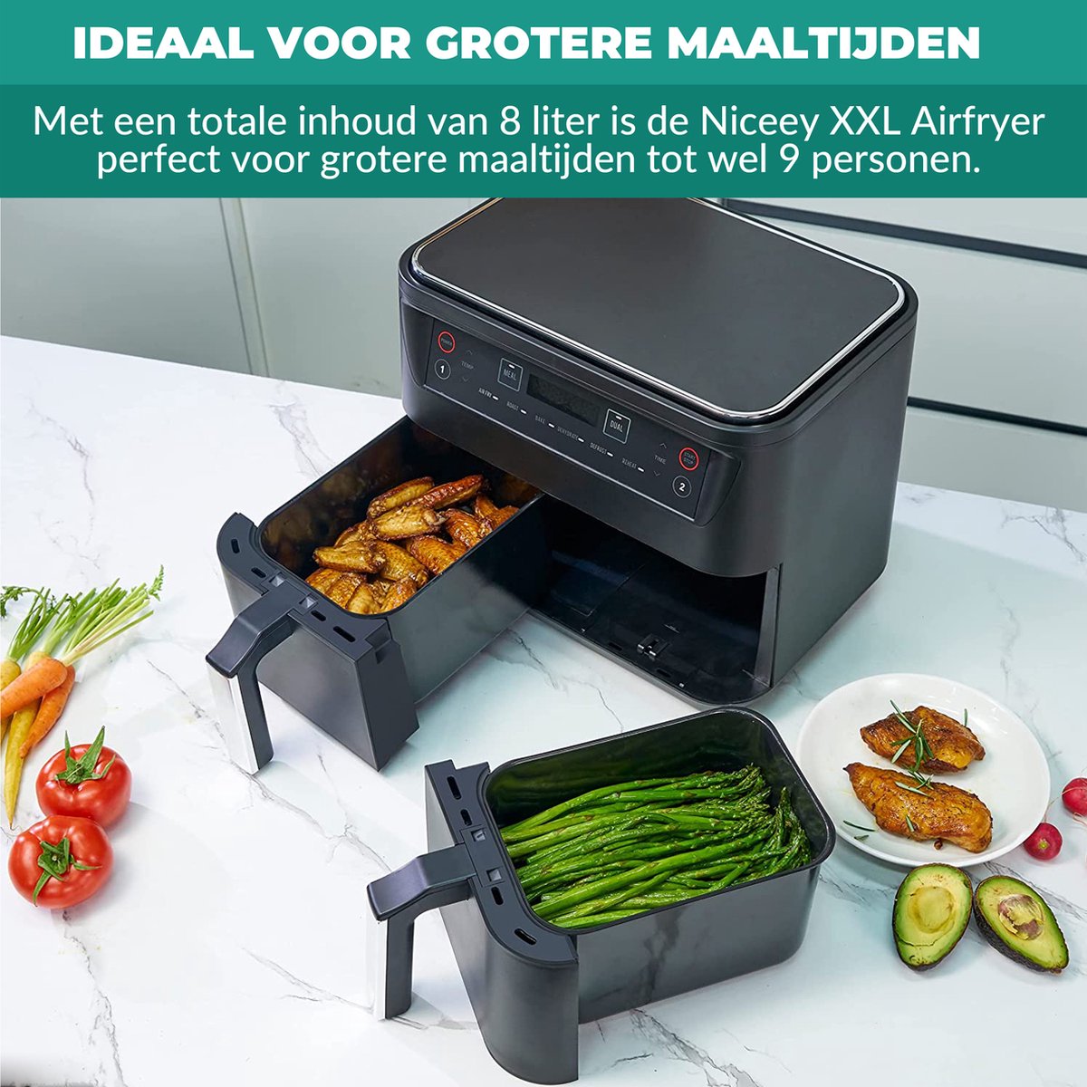 Wat vinden we goed aan de Niceey Dubbele Airfryer XXL 8L Zwart