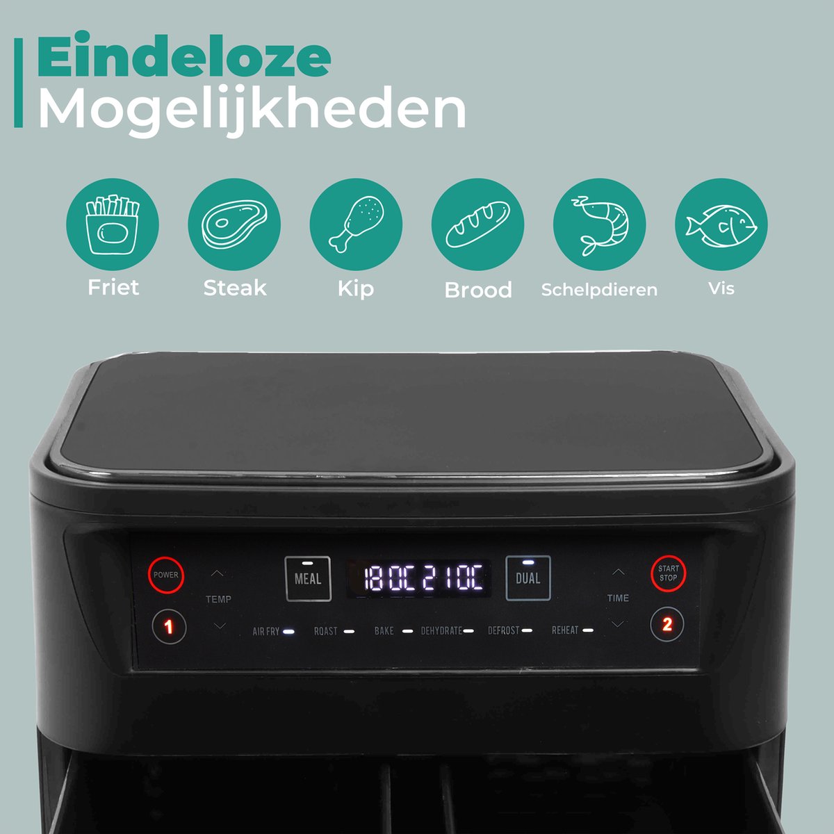 Niceey Dubbele Airfryer XXL 8L Zwart
