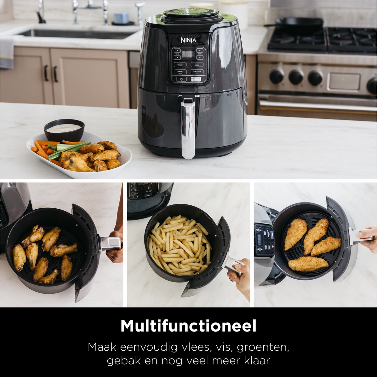 Wat vinden we goed aan de Ninja AF100EU Hetelucht Friteuse 3,8L Grijs/Zwart