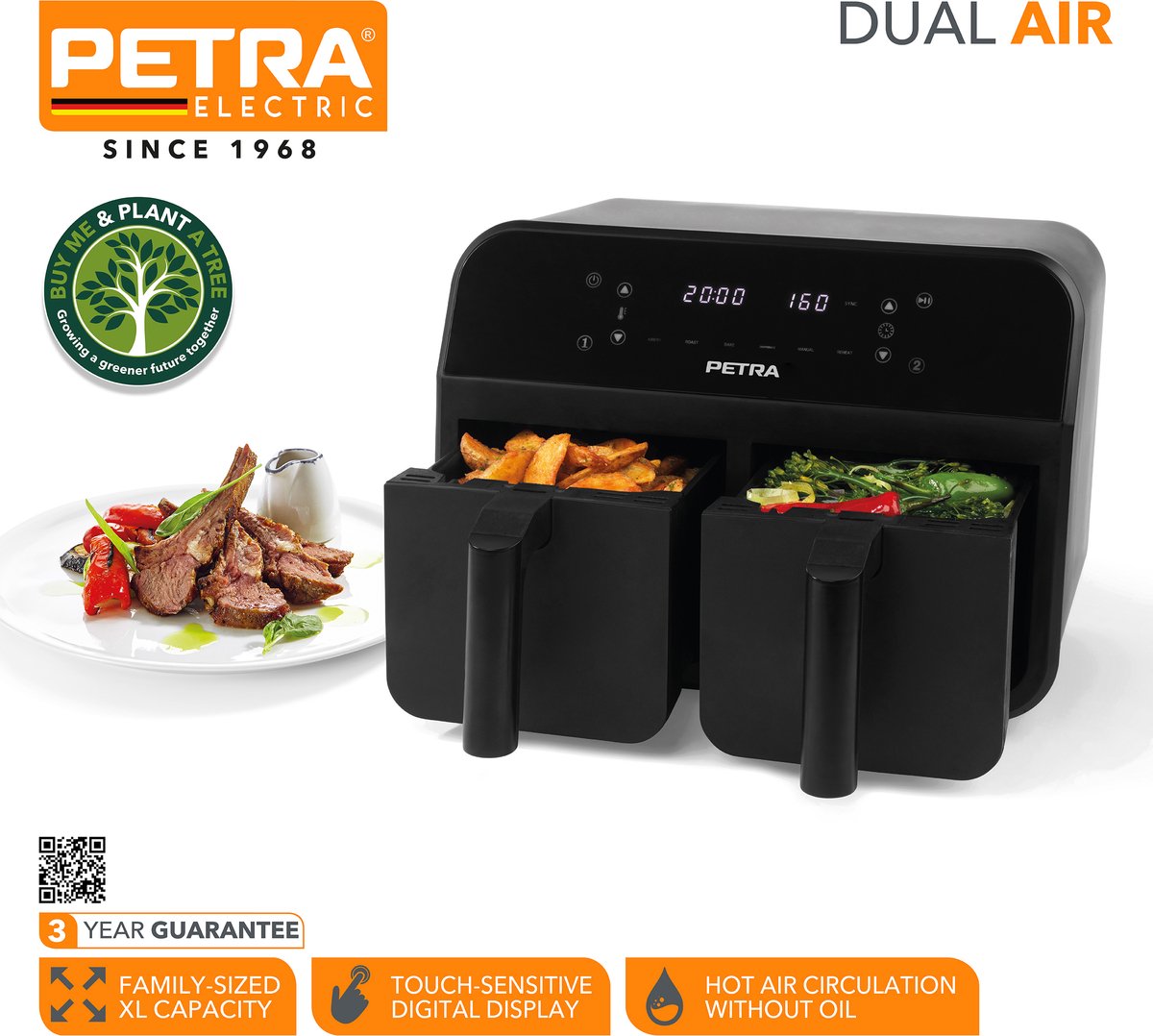 Petra Airfryer dubbele lades 7.4L