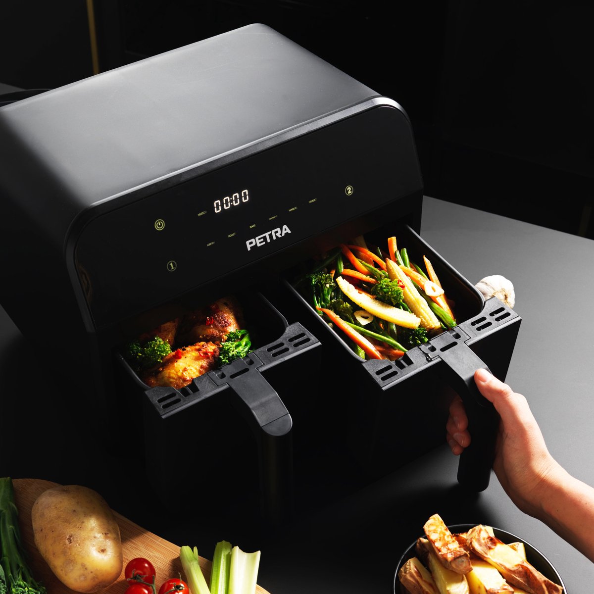 Petra Airfryer dubbele lades 7.4L