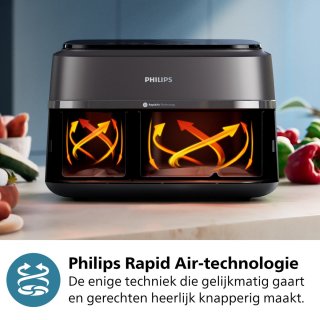 Philips 3000 Series Dual Airfryer NA351/00 9L Zwart/Zilver
