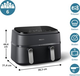 Philips 3000 Series Dual Airfryer NA351/00 9L Zwart/Zilver