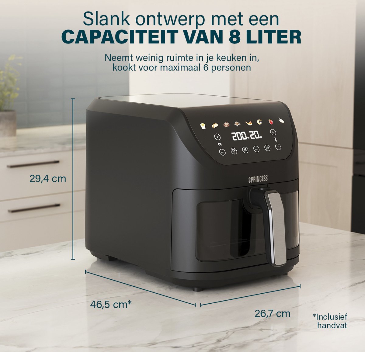 Princess Airfryer 182258 Heteluchtfriteuse 8L Zwart