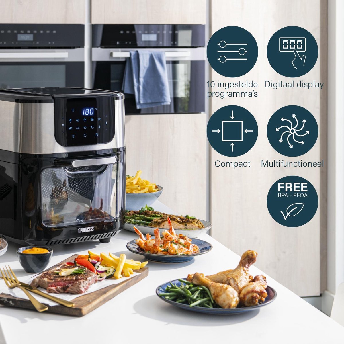 Princess Airfryer Oven DeLuxe 182075 - Heteluchtfriteuse 11L - RVS/Zwart