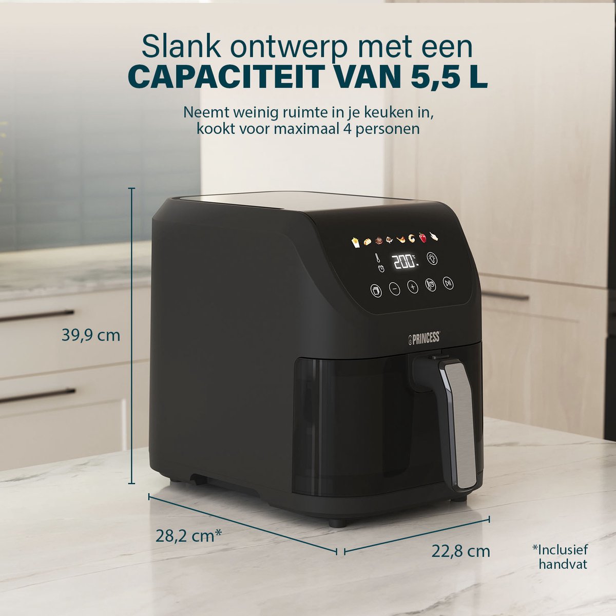 Princess Airfryer XL 182240 heteluchtfriteuse 5.5L zwart