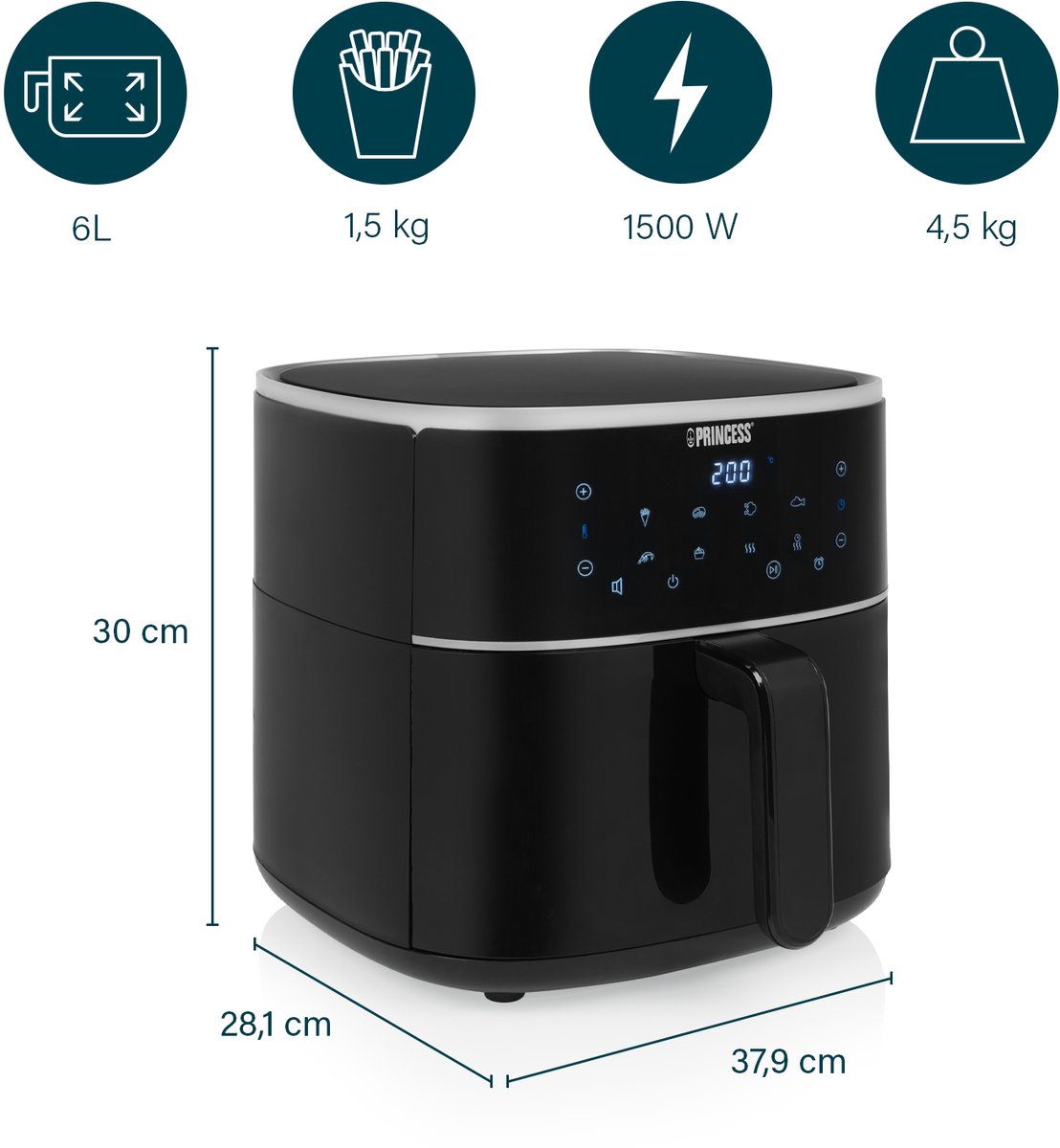 Princess Digitale Airfryer XL 182244 6L Zwart