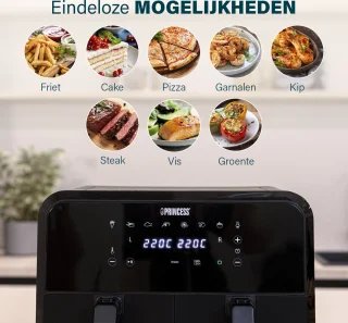 Princess Double Basket Airfryer 182068 XXL 8L Dubbele Airfryer Zwart