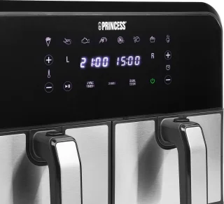Princess Double Basket Airfryer 182074 XL 9L RVS/Zwart