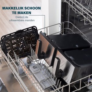 Princess Double Basket Airfryer 182074 XL 9L RVS/Zwart