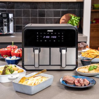 Princess Double Basket Airfryer 182074 XL 9L RVS/Zwart