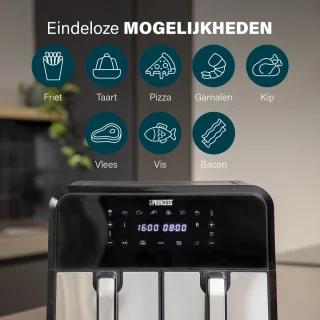Princess Double Basket Airfryer 182074 XL 9L RVS/Zwart