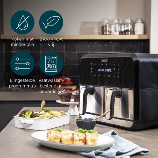 Princess Double Basket Airfryer 182074 XL 9L RVS/Zwart