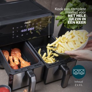 Princess Double Basket Airfryer 182074 XL 9L RVS/Zwart
