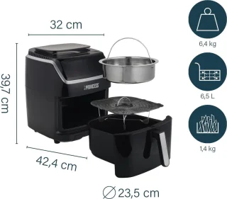 Princess Heteluchtfriteuse 182080 2-in-1 Stoomoven en Airfryer 6.5L Zwart